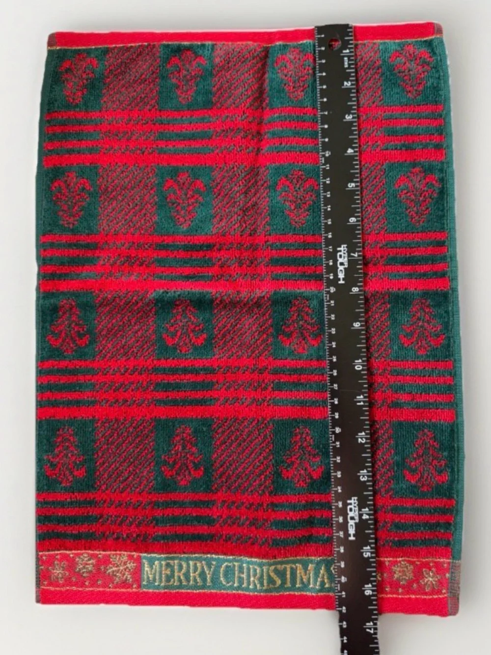 Vintage JCPenney Christmas Towel Set Red Green Plaid Tree Bath Hand Washcloth